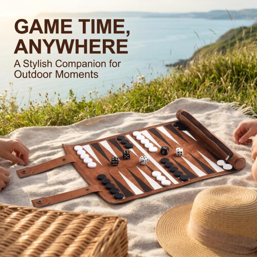 Backgammon Set, Travel Board Game, Black and White 2