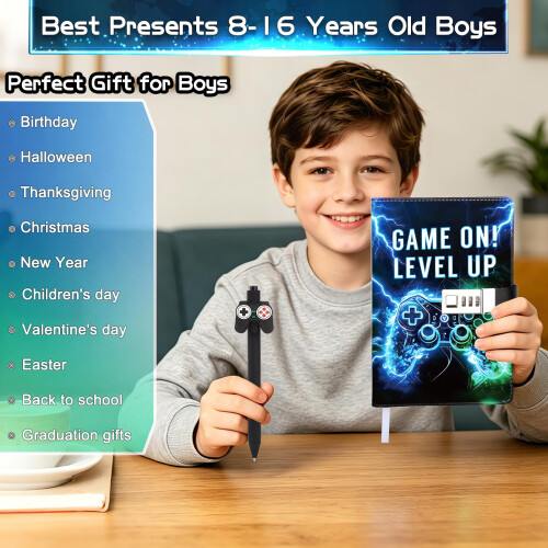 Diary with Lock for Boys, Secret Kids Journal Lockable Diary GAME ON 2
