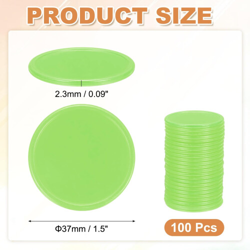 sourcing map 100Pcs Plastic Poker Chips, 37mm, Fruit Green 1