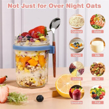 6 Pack Overnight Oats Containers with Lids and Spoons,16 Oz Airtight Glass Mason Jars,for Yogurt, Salad, Chia Pudding