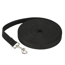 (Black / 20m) Extra Long Dog Training Lead Strong Tracking Leash Webbing Walking Recall UK