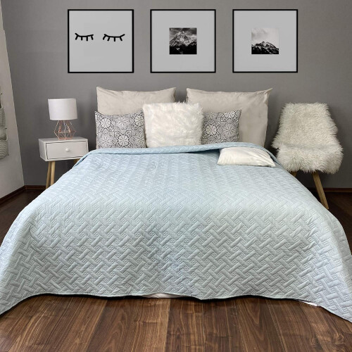 Quilted Bedspread and Sofa Throw Soft Braided Turquoise 220x240 cm 1
