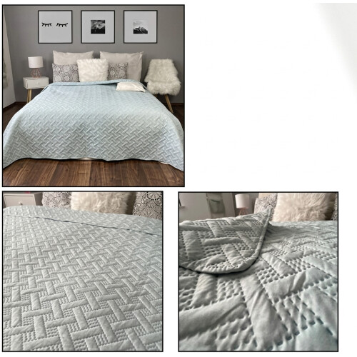 Quilted Bedspread and Sofa Throw Soft Braided Turquoise 220x240 cm 2