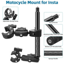 Motorfietsbevestigingsset voor X5 X4 X3 X2 voor voor Dubbele Klem Stuur Selfie Stick voor Insta 360