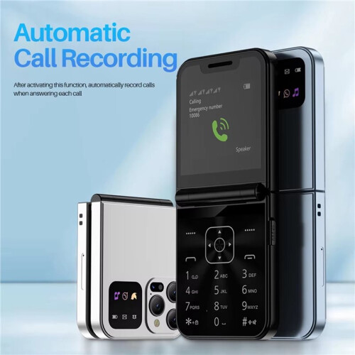 I15 PRO Flip Phone Dual SIM Card GSM Gravação Automática de Chamadas Tela de 2,4 Polegadas Celulares Dobráveis Tipo C Preto 1