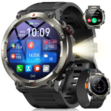 Blackview Military Smart Watch for Men Answer/Make Call, Fitness Tracker with 100-Day Battery/LED Torch/Compass, Heart Rate/SpO2/Sleep/Stress, 120+ Sp