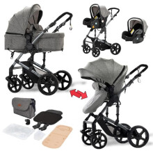 Carrito Magic ZC Carrito 3 en 1 Carrito plegable Carrito 0-3 años Máx 15kg Parasol Freno a pie Con gran cesta Gris