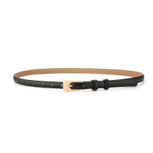 (Black)Ceinture Classique Cuir Taille Mince pour Femme avec Fermeture Épingle Métal Tenues pour