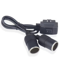 OBD2 to Dual Cigarette Lighter Socket Adapter 16-Pin OBD2 Power Extension Cord for Dash Cam GPS Car Charger