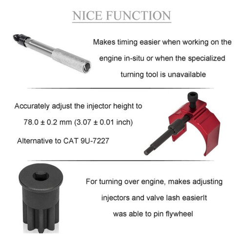 J-42083 Automatic Timing Pin+9U-7227 Injector Height Adjustment Gauge Tool+Engine Barring Socket for 1