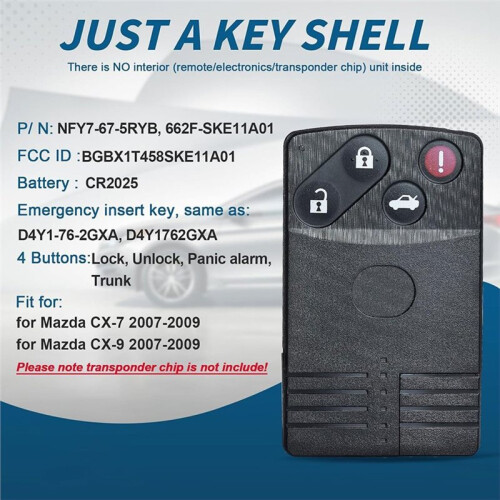 Card Remote Key Shell Case for  5 6 CX-7 CX-9 RX8 Miata 3+1 Button 2