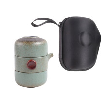 Set da Tè Portatile Verde Fatto un Mano 'Ufficio di Viaggio Della Tazza Della Tazza del Coperchio Della Teiera di Ceramica di Stile Giapponese