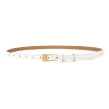 (White)Classic Leather Slim Waist Belt For Women With Metal Pin Closure Outfits For