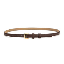 (Brown Square)Classic Leather Slim Waist Belt For Women With Metal Pin Closure Outfits For