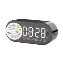 G30 Mirror Clock Wireless Speaker USB LED FM Colorful Atmosphere Light Heavy Bass Portable Speaker Black