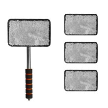4pcs Car Telescopic Glass Cleaning Cloth with Metal Pole for Defogging and Dust Removal Interior Window Cleaner Black