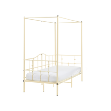 Four Poster Bed Metal ARTONNE 90 x 200 cm (EU Single) Beige