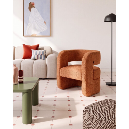 Beliani Armchair VIDSEL Chenille Orange 1
