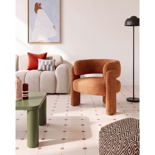 Beliani Armchair BUREA Chenille Orange 1