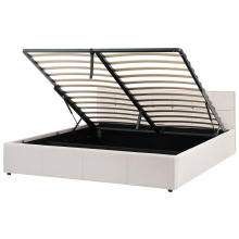 Ottoman Bed LAURESSES Fabric Light Beige 180 x 200 cm (EU Super King)