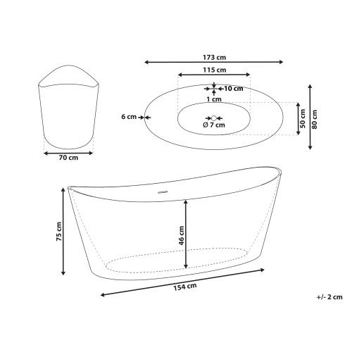 Beliani Freestanding Bathtub ADUANA 1730 x 800 mm White 2