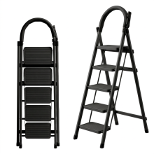 Escalera Negra de 5 Peldaños Plegable Ligera Doméstica de Acero hasta 150 kg — escalera multifuncional