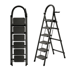 Escalera Negra Plegable de 6 Peldaños Ligera para el Hogar de Acero hasta 150 kg — escalera plegable hogar