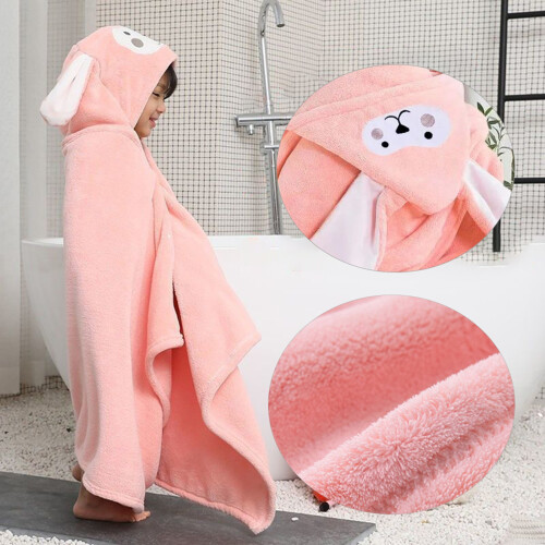 Kinderbadetuch Kapuze Korallenfleece Rosa 2