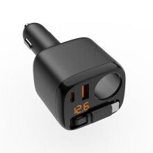 78W Retractable Car Charger with 30W PD/QC USB-C Cable, Dual USB , LED Display - Fast Charging
