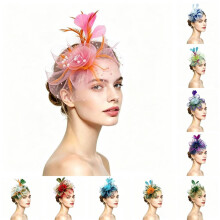 (Style 4)Accesorio de pelo de plumas con estilo floral vintage y detalles de perlas para bodas
