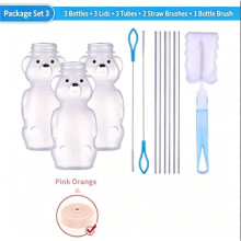 (Pink)Kids Bear Appearance Drink Cup Set With Flip Lids And Cleaning Tools Daily For