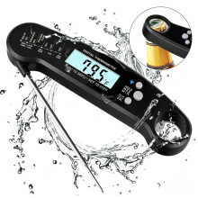 (Black)Foldable Probe Food Thermometer With Waterproof Design For Kitchen And Use Barbecue