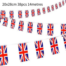 (Square-L, 38pcs14m) Jubilee Platinum Queens Union Jack Flags National Day Home Decor Celebration