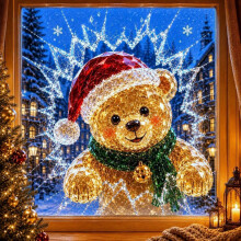 (Bear)Christmas Crystal Window Stickers With Bear And Gingerbread For Festive Home Decor