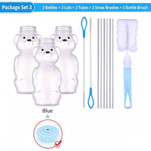 (Blue)Kids Bear Appearance Drink Cup Set With Flip Lids And Cleaning Tools Daily For