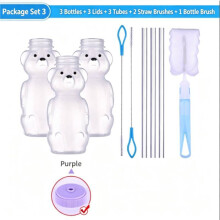 (Purple)Set Bicchieri Aspetto Orso Bambini con Coperchi Rivolgibili e Strumenti di Pulizia Quotidiani per