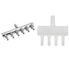divisores de tubo de aire de 4 vías para acuario con válvula de control de flujo, color blanco y plateado.