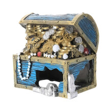 Adorno paisajístico de resina con forma de caja del tesoro para acuario.