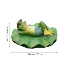 pieza de adorno flotante de resina verde con forma de rana para estanque.