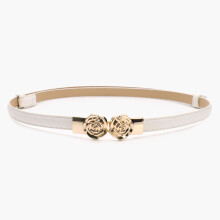 (White)Simple Pu Leather Waist Wrap With Alloy Closure For Office And Looks Weekend