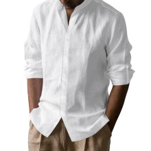 (White,S)Camisa de manga larga de moda para hombre con material transpirable y ajuste holgado para estilo de vida urbano