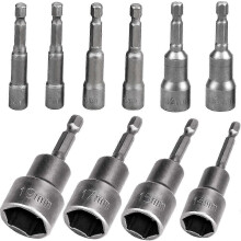 Set di 10 chiavi a bussola magnetiche esagonali da 6-19 mm per dadi pilota, modello 2701