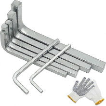 Juego de 7 llaves de cabeza cuadrada en forma de L, color plata.