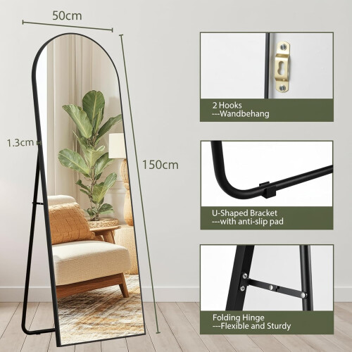 150x50cm Arched Full Length Floor/wall Mirror Blac 2