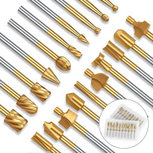 Titanium Coated 20pc Router Bit Set 10 HSS + 10 Carbide Engraving Bits for Woodworking