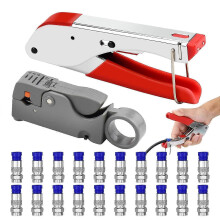 Kit de alicates de crimpado coaxial RG59 RG6, 20 conectores F, herramienta de compresión de doble hoja.