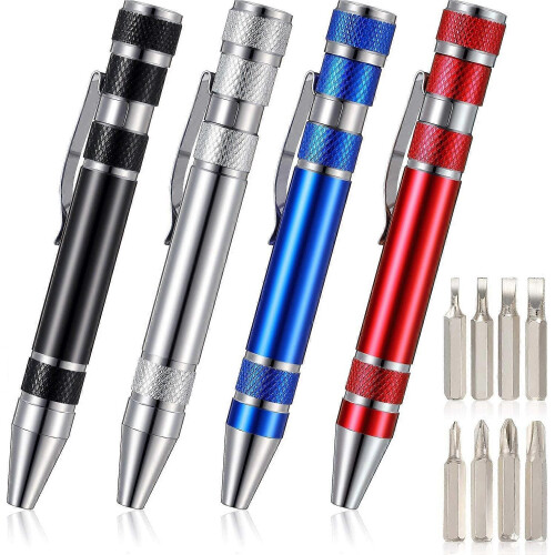 4-Pack 8-in-1 Magnetic Pen Screwdriver Multitool Pocket Handy Tool Kit