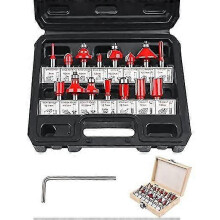 Pro 15pc Wood Milling Cutter Set 6.35mm 1/4" Shank Tungsten Carbide Tipped Router Bits