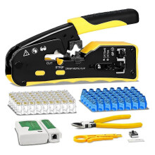 Kit de crimpadora de trinquete RJ45 para cables Ethernet modulares Cat5, Cat6 y Cat6a