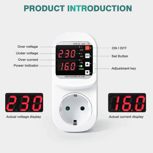 EU Dual Di Surge Protector Socket 16A AC220V Adjustable Voltage Current Limiting Voltmeter Automatic 1